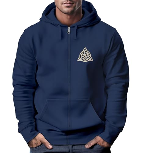 Neverless® Zip Hoodie Herren Sweatjacke mit Kapuze Logo Wikinger nordische Mythologie Valknut Wotansknoten Valhalla Navy 4XL von Neverless