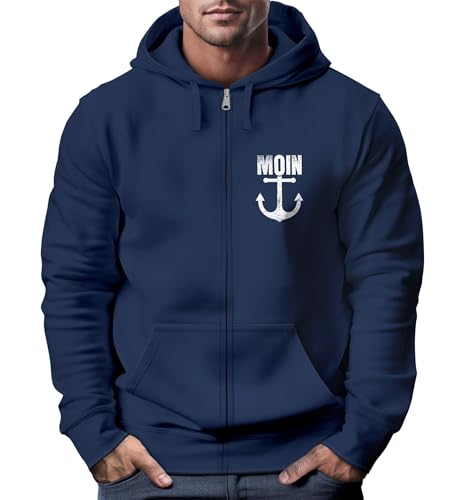 Neverless® Zip-Hoodie Herren Sweatjacke mit Kapuze Moin Nordisch Anker Print Zipjacke Männer Fashion Streetstyle Navy XL von Neverless