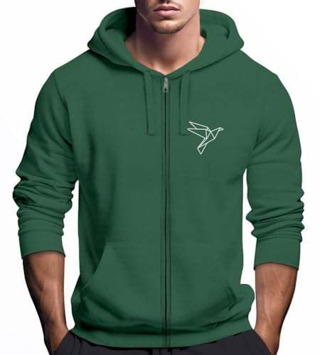 Neverless® Zip-Hoodie Herren Sweatjacke mit Kapuze Polygon Print Vogel Origami Motiv Männer Fashion Streetstyle Bottle-Green L von Neverless