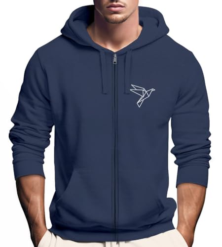 Neverless® Zip-Hoodie Herren Sweatjacke mit Kapuze Polygon Print Vogel Origami Motiv Männer Fashion Streetstyle Navy XXL von Neverless