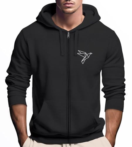 Neverless® Zip-Hoodie Herren Sweatjacke mit Kapuze Polygon Print Vogel Origami Motiv Männer Fashion Streetstyle schwarz XL von Neverless