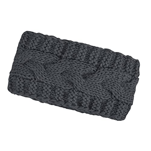 Neverless® warmes Damen Strick-Stirnband Fleece Futter Zopfmuster Ohrenschutz Haarband Knite Headband dunkelgrau unisize von Neverless