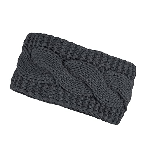 Neverless® warmes Damen Strick-Stirnband Fleece Futter Zopfmuster Ohrenschutz Haarband Knite Headband dunkelgrau unisize von Neverless