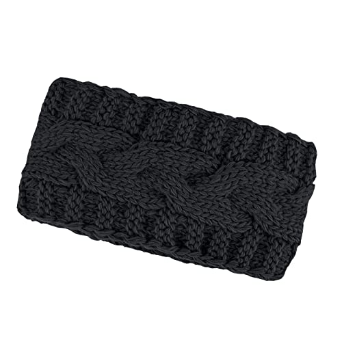 Neverless® warmes Damen Strick-Stirnband Fleece Futter Zopfmuster Ohrenschutz Haarband Knite Headband schwarz unisize von Neverless