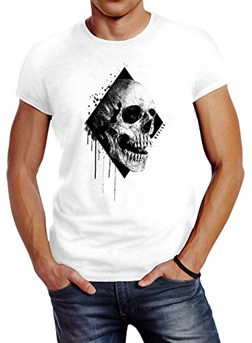 Neverless®Herren T-Shirt Skull Totenkopf Schädel Slim Fit weiß XL von Neverless