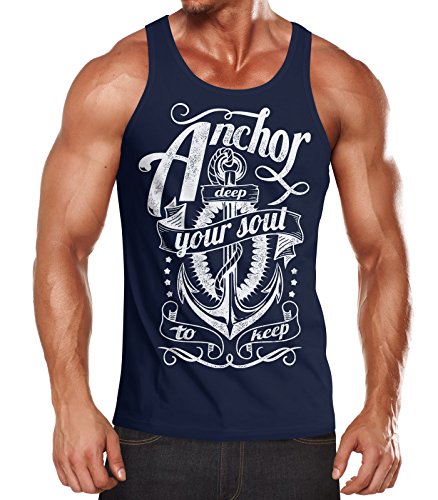 Neverless Anker Herren Tank-Top Shirt Aufdruck Navy M von Neverless