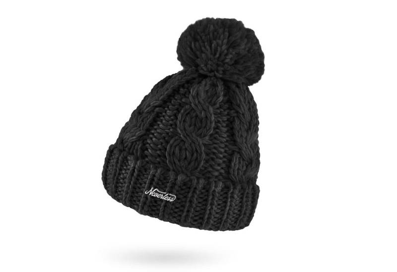 Neverless Bommelmütze Damen Mütze Grobstrick Strick-Bommel Pudelmütze Zopfstrickmuster von Neverless