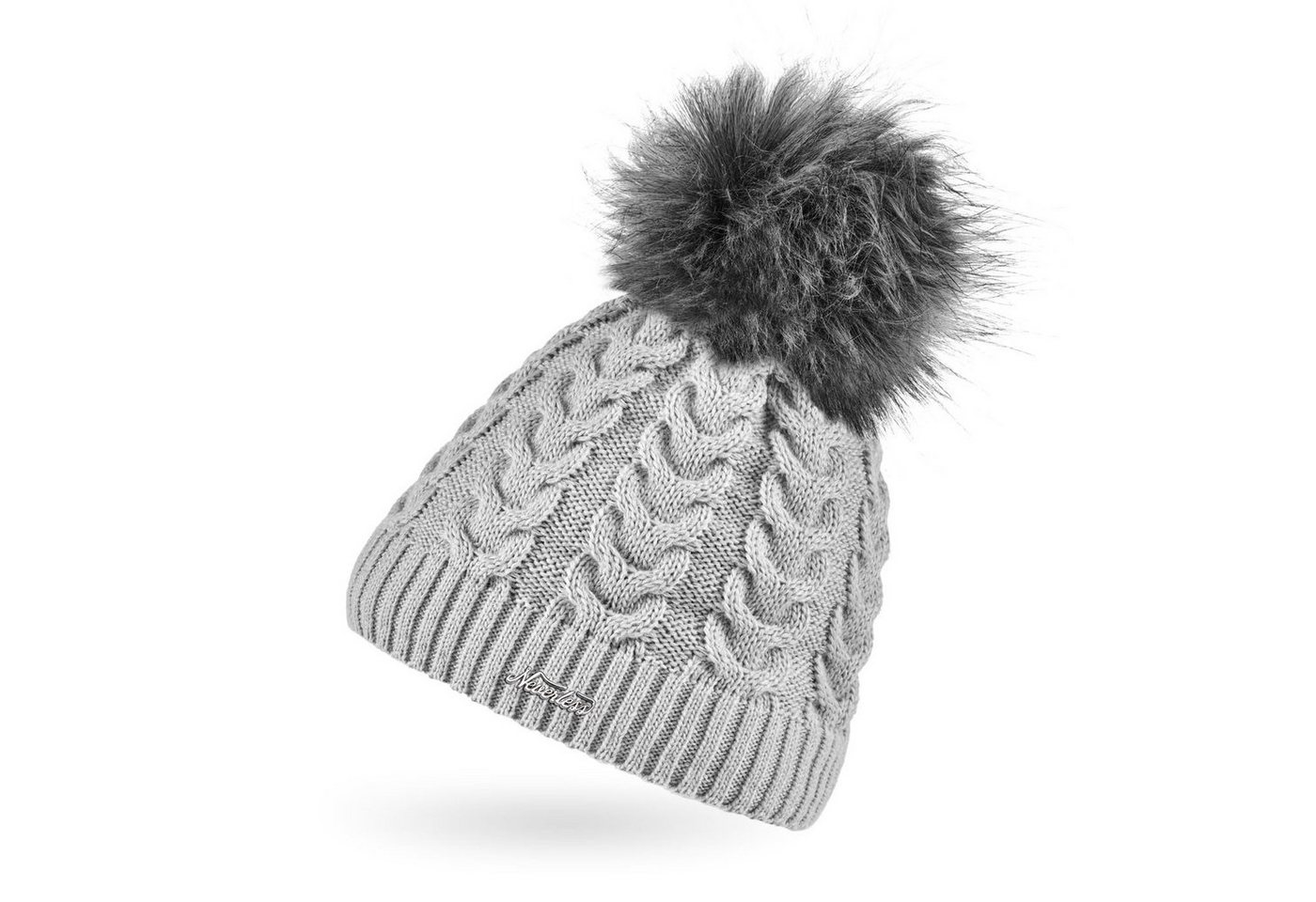 Neverless Bommelmütze Damen Strick-Mütze gefüttert Fell-Bommel Kunstfell Bommelmütze von Neverless