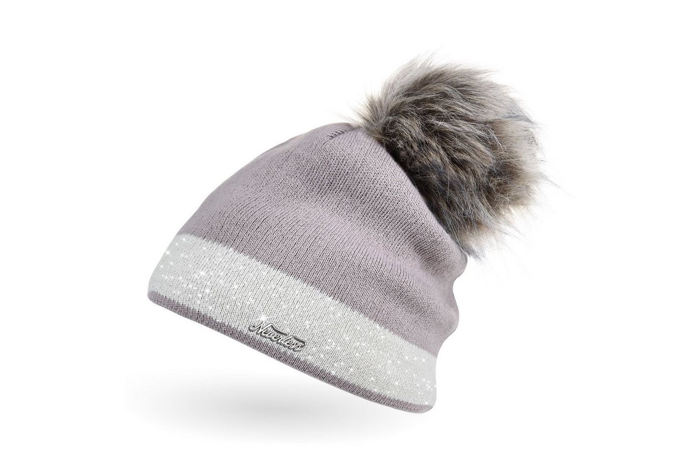 Neverless Bommelmütze Damen Strick-Mütze gefüttert Fell-Bommel Kunstfell Winter-Mütze von Neverless
