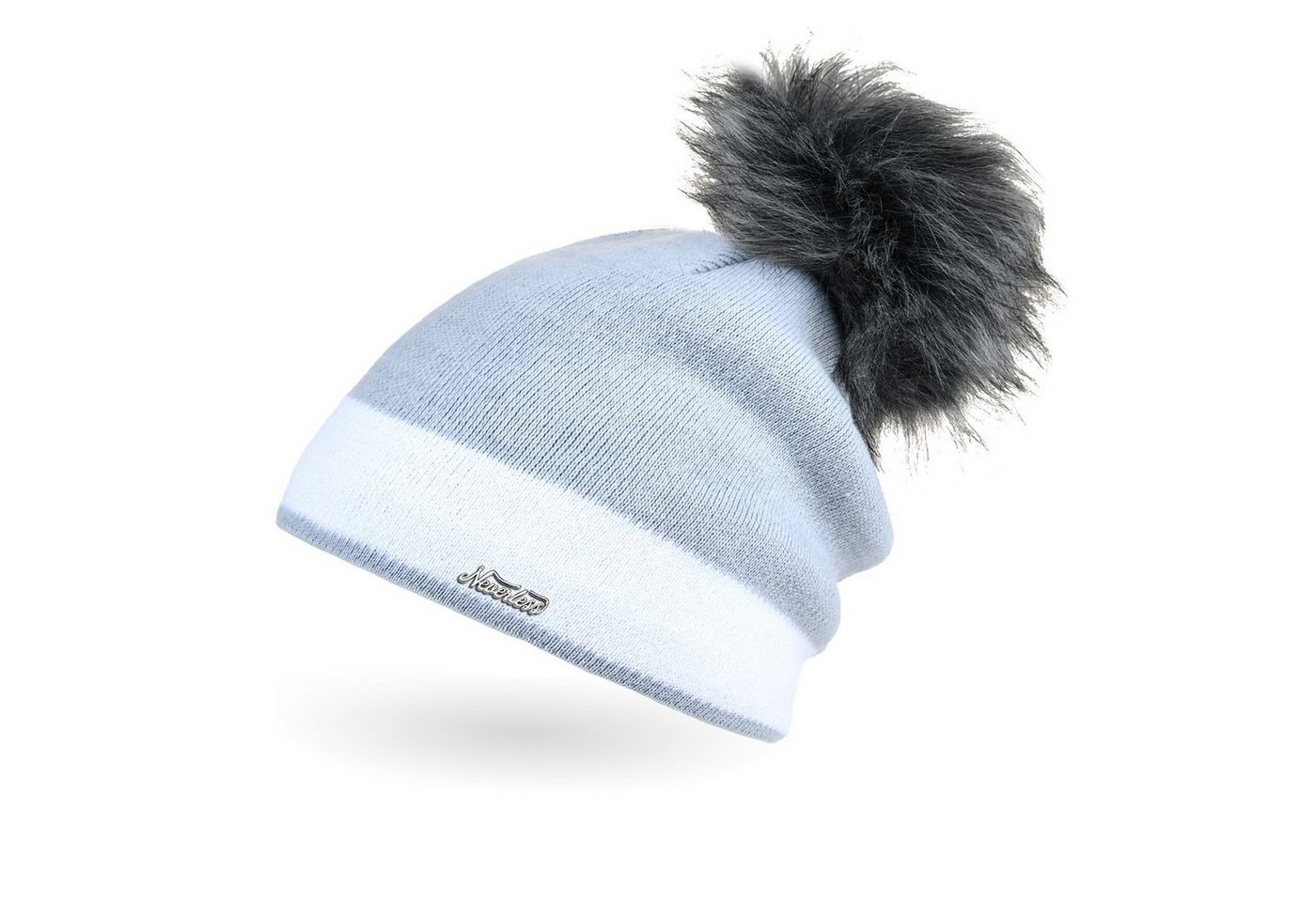 Neverless Bommelmütze Damen Strick-Mütze gefüttert Fell-Bommel Kunstfell Winter-Mütze von Neverless