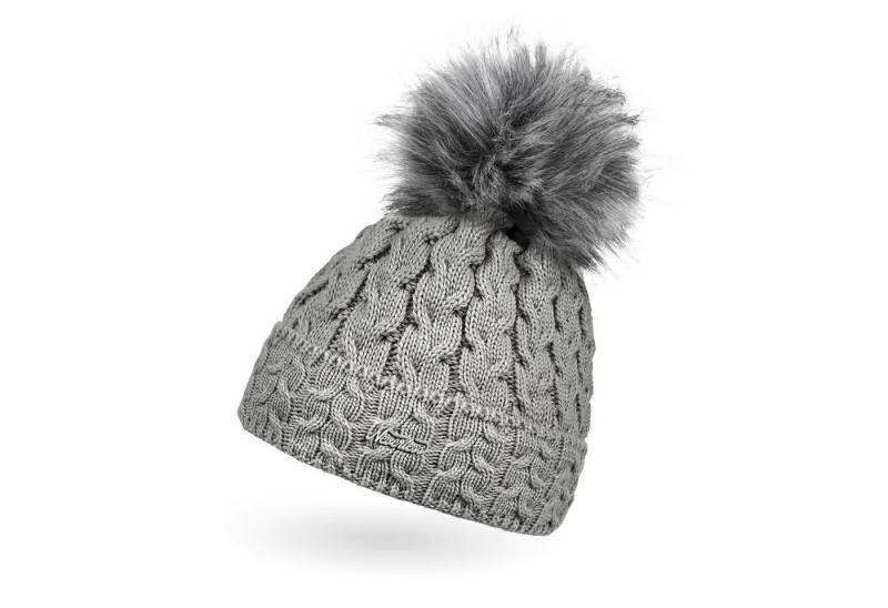 Neverless Bommelmütze Damen Strick-Mütze gefüttert Fell-Bommel Kunstfell Winter-Mütze von Neverless