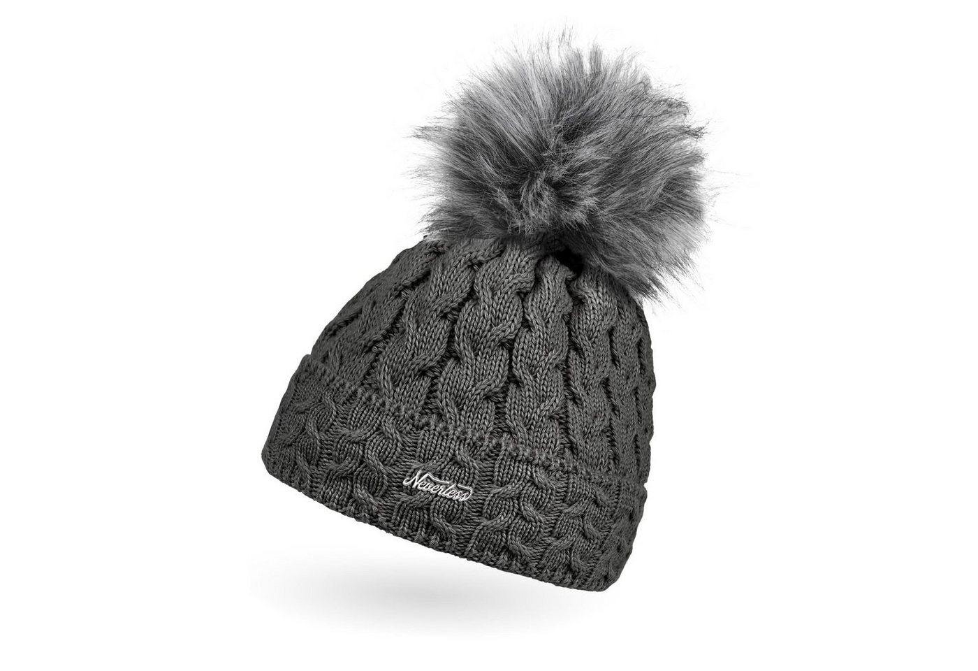 Neverless Bommelmütze Damen Strick-Mütze gefüttert Fell-Bommel Kunstfell Winter-Mütze von Neverless
