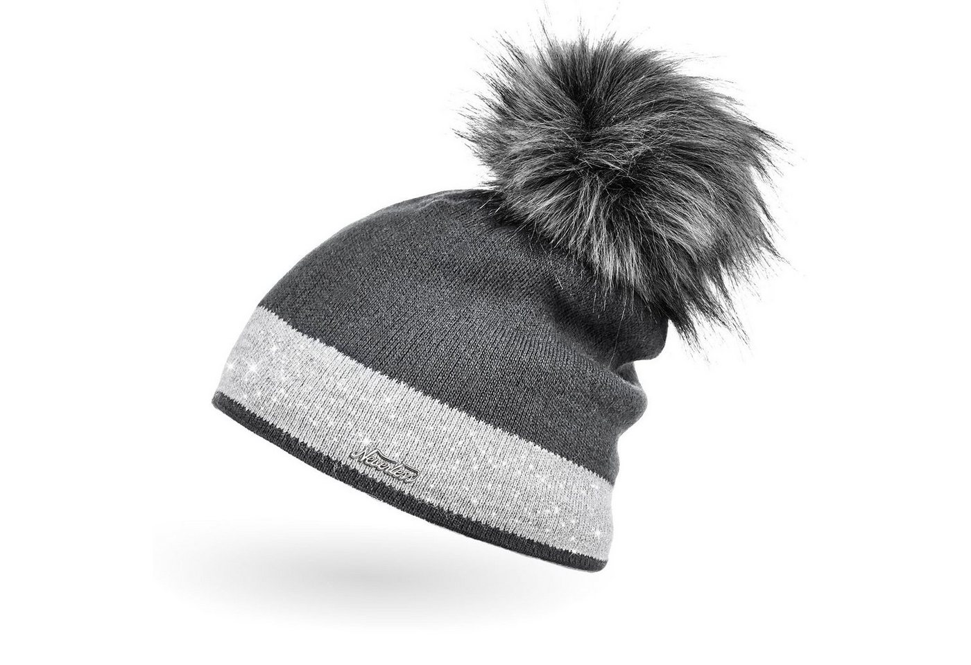 Neverless Bommelmütze Damen Strick-Mütze gefüttert Fell-Bommel Kunstfell Winter-Mütze von Neverless