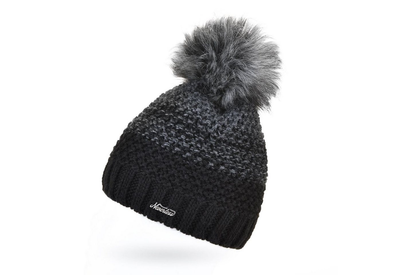 Neverless Bommelmütze Damen Strick-Mütze gefüttert Fleece Fell-Bommel Kunstfell von Neverless