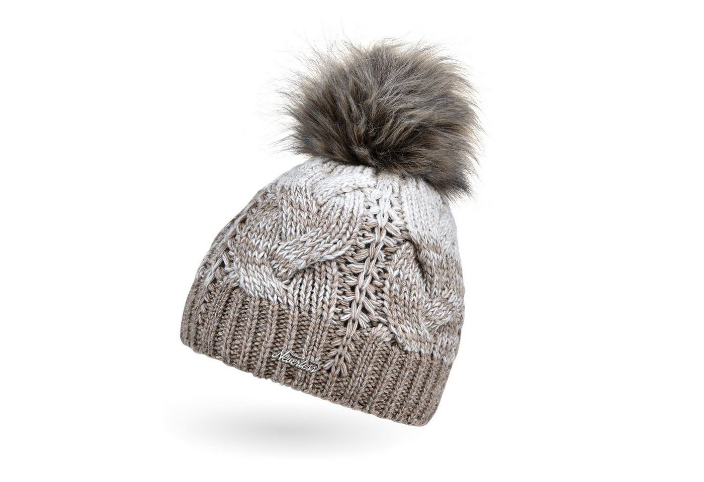 Neverless Bommelmütze Damen Strick-Mütze gefüttert Fleece-Innenfutter Fell-Bommel Kunstfell von Neverless