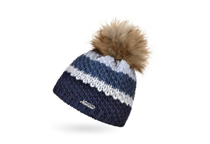 Neverless Bommelmütze Damen Strick-Mütze gefüttert Fleece-Innenfutter Fell-Bommel Kunstfell von Neverless