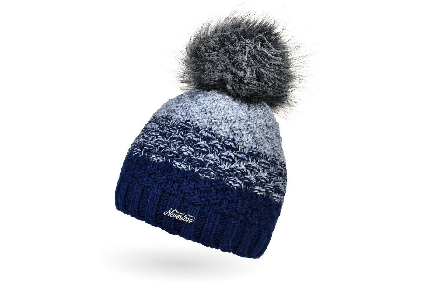Neverless Bommelmütze Damen Strick-Mütze gefüttert Fleece-Innenfutter Fell-Bommel Kunstfell von Neverless