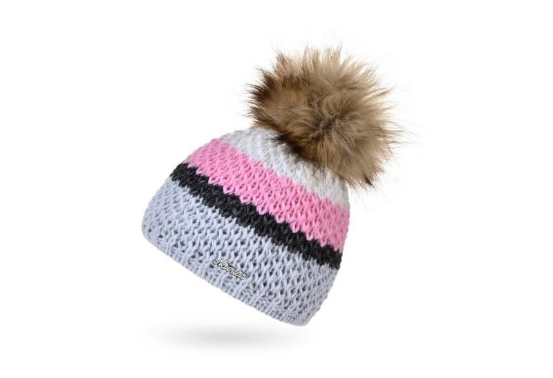 Neverless Bommelmütze Damen Strick-Mütze gefüttert Fleece-Innenfutter Fell-Bommel Kunstfell von Neverless