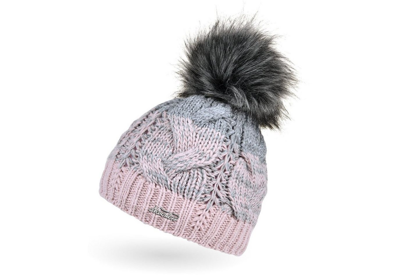 Neverless Bommelmütze Damen Strick-Mütze gefüttert Fleece-Innenfutter Fell-Bommel Kunstfell von Neverless