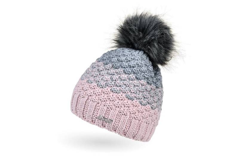 Neverless Bommelmütze Damen Strick-Mütze gefüttert Fleece-Innenfutter Fell-Bommel Kunstfell von Neverless