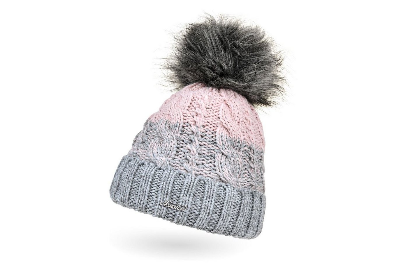 Neverless Bommelmütze Damen Strick-Mütze gefüttert Fleece-Innenfutter Fell-Bommel Kunstfell von Neverless