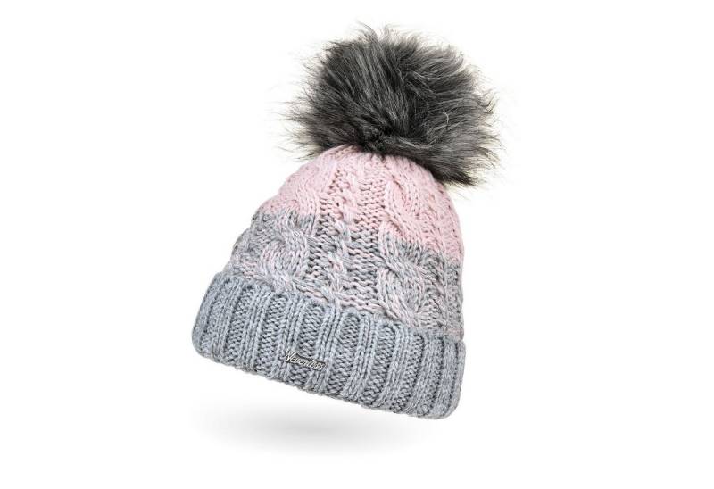 Neverless Bommelmütze Damen Strick-Mütze gefüttert Fleece-Innenfutter Fell-Bommel Kunstfell von Neverless