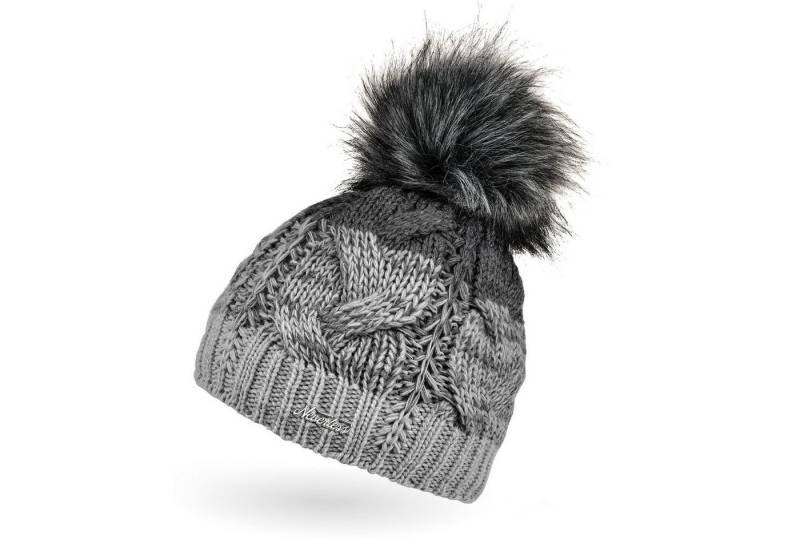 Neverless Bommelmütze Damen Strick-Mütze gefüttert Fleece-Innenfutter Fell-Bommel Kunstfell von Neverless