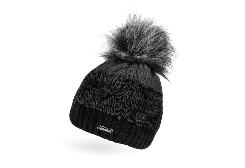 Neverless Bommelmütze Damen Strick-Mütze gefüttert Fleece-Innenfutter Fell-Bommel Kunstfell von Neverless