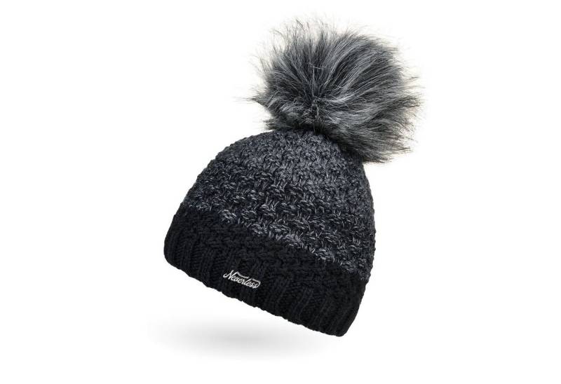 Neverless Bommelmütze Damen Strick-Mütze gefüttert Fleece-Innenfutter Fell-Bommel Kunstfell von Neverless