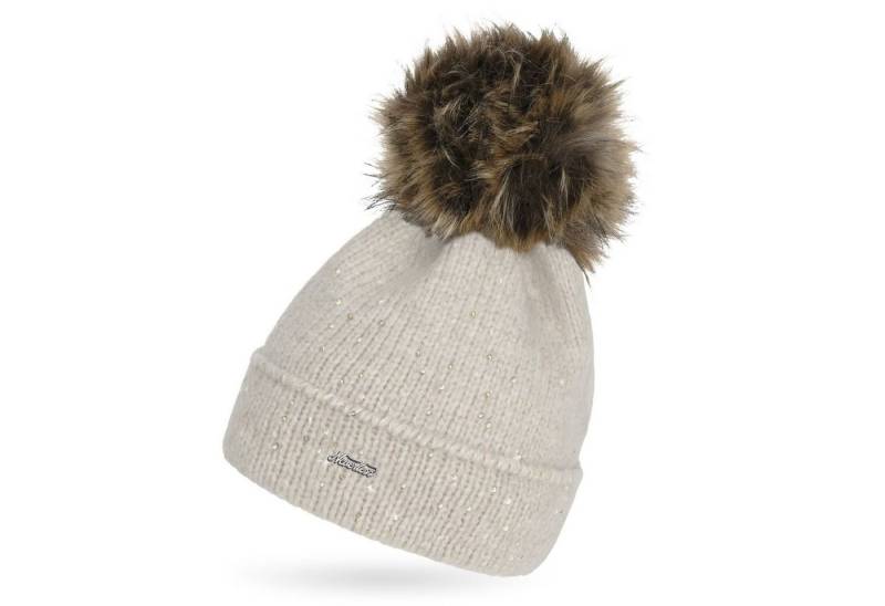 Neverless Bommelmütze Damen Strick-Mütze mit Fellbommel und Innenfutter Fleece Kunstfell von Neverless