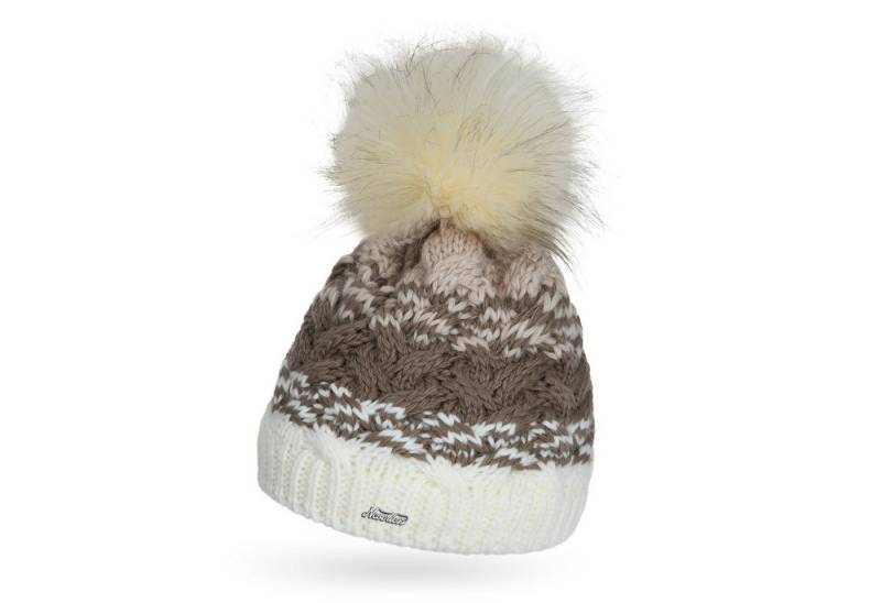 Neverless Bommelmütze Damen Strick-Mütze mit Fleecefutter Fell-Bommel Kunstfell Wintermütze von Neverless