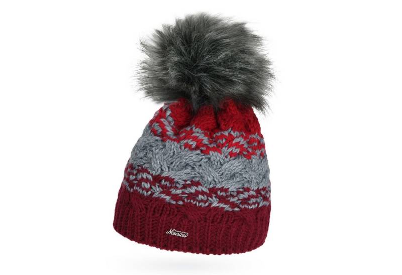 Neverless Bommelmütze Damen Strick-Mütze mit Fleecefutter Fell-Bommel Kunstfell Wintermütze von Neverless