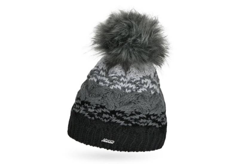 Neverless Bommelmütze Damen Strick-Mütze mit Fleecefutter Fell-Bommel Kunstfell Wintermütze von Neverless