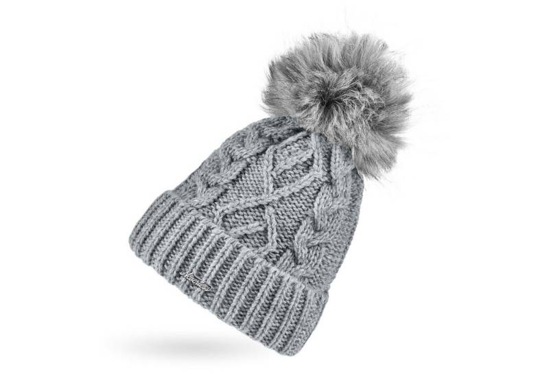 Neverless Bommelmütze Damen Strick-Mütze mit Innenfutter Fleece Fell-Bommel Kunstfell von Neverless