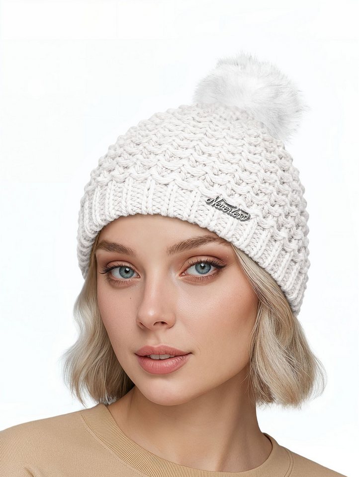Neverless Strickmütze Damen Strickmütze Perlstrickmuster Pudelmütze Wintermütze ohne von Neverless