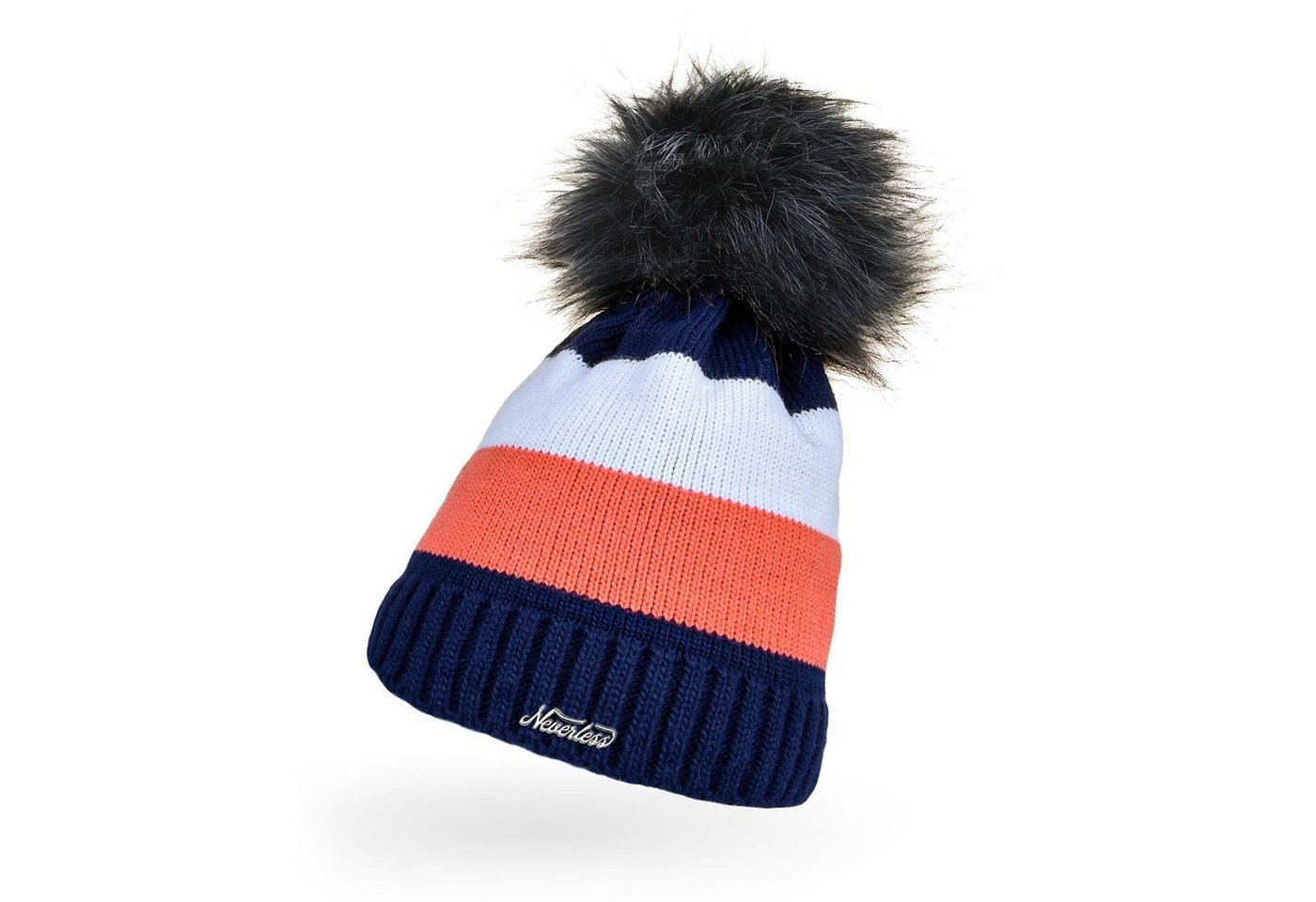 Neverless Bommelmütze Damen Strickmütze gefüttert gestreift Kunstfell-Bommel Strick-Beanie Wintermütze Neverless® von Neverless