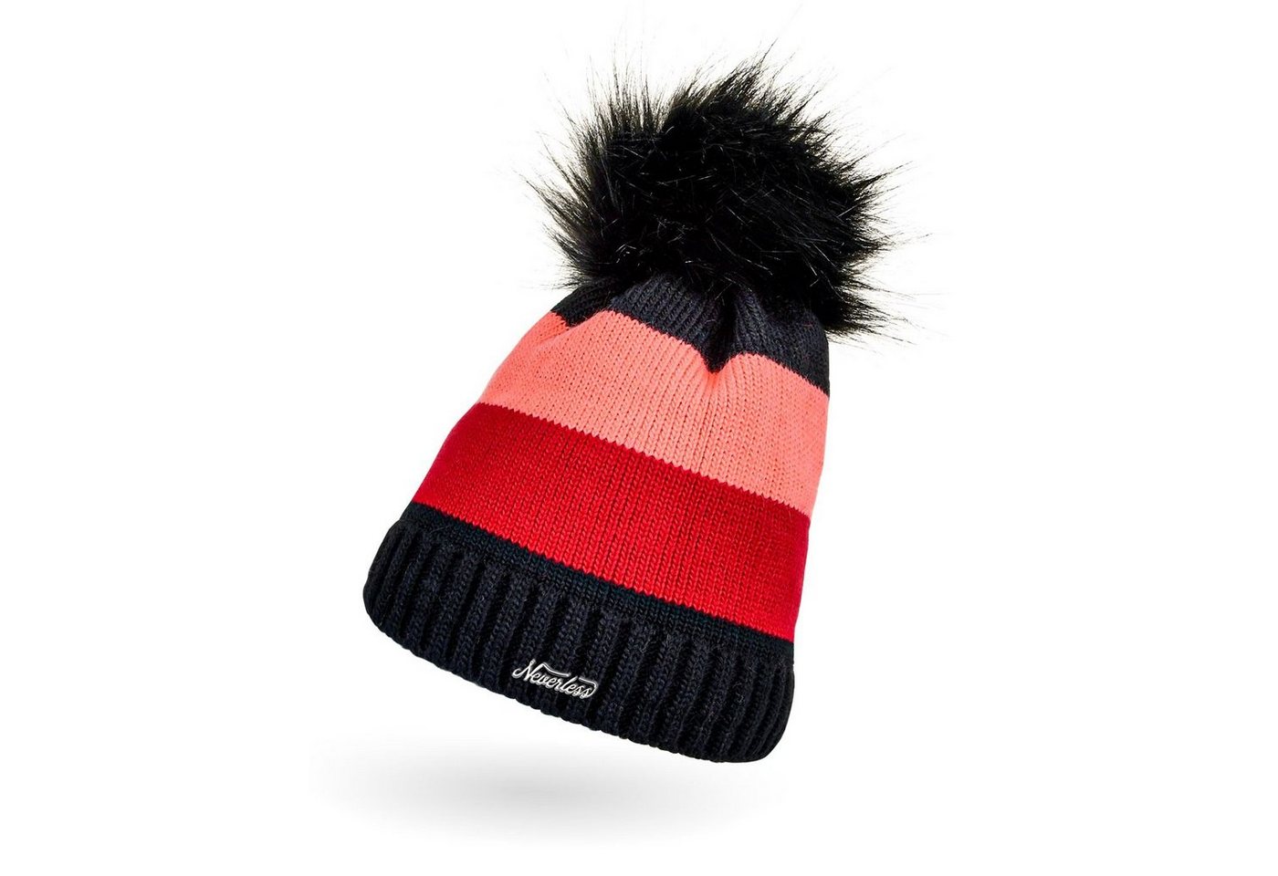 Neverless Bommelmütze Damen Strickmütze gefüttert gestreift Kunstfell-Bommel Strick-Beanie von Neverless