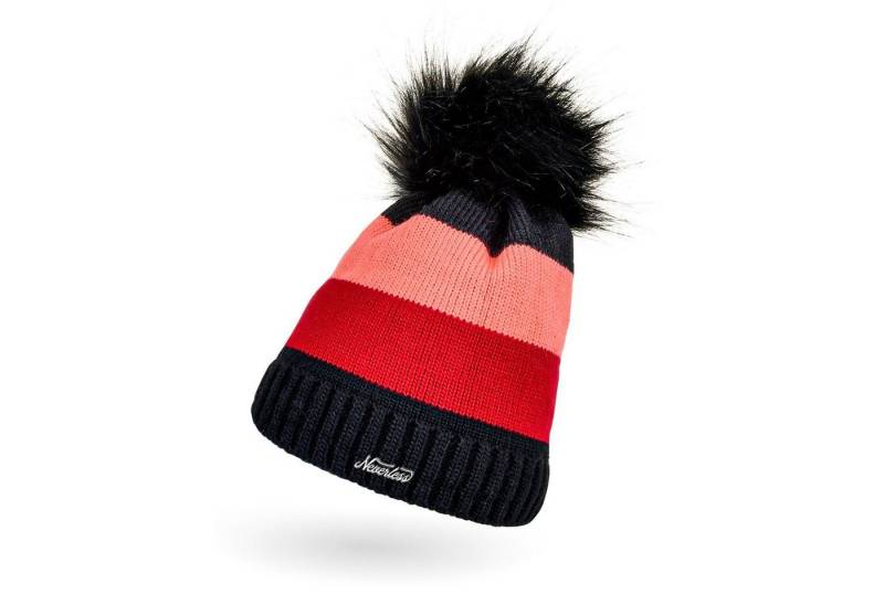 Neverless Bommelmütze Damen Strickmütze gefüttert gestreift Kunstfell-Bommel Strick-Beanie von Neverless