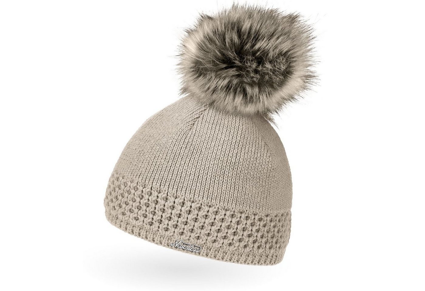 Neverless Bommelmütze Damen Strickmütze gefüttertert Fell-Bommel Kunstfell Winter-Mütze von Neverless