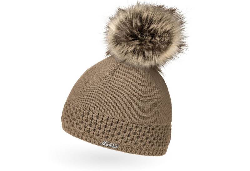 Neverless Bommelmütze Damen Strickmütze gefüttertert Fell-Bommel Kunstfell Winter-Mütze von Neverless