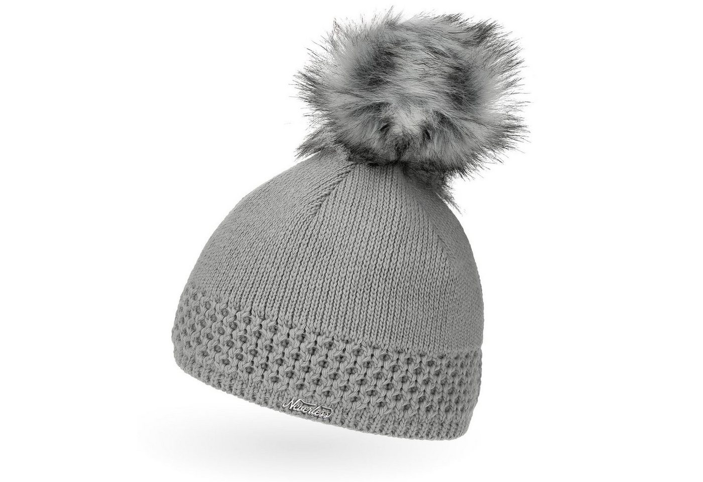 Neverless Bommelmütze Damen Strickmütze gefüttertert Fell-Bommel Kunstfell Winter-Mütze von Neverless