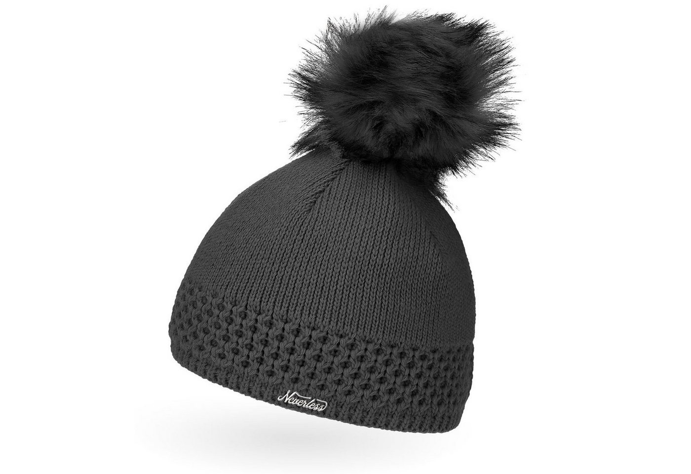 Neverless Bommelmütze Damen Strickmütze gefüttertert Fell-Bommel Kunstfell Winter-Mütze von Neverless