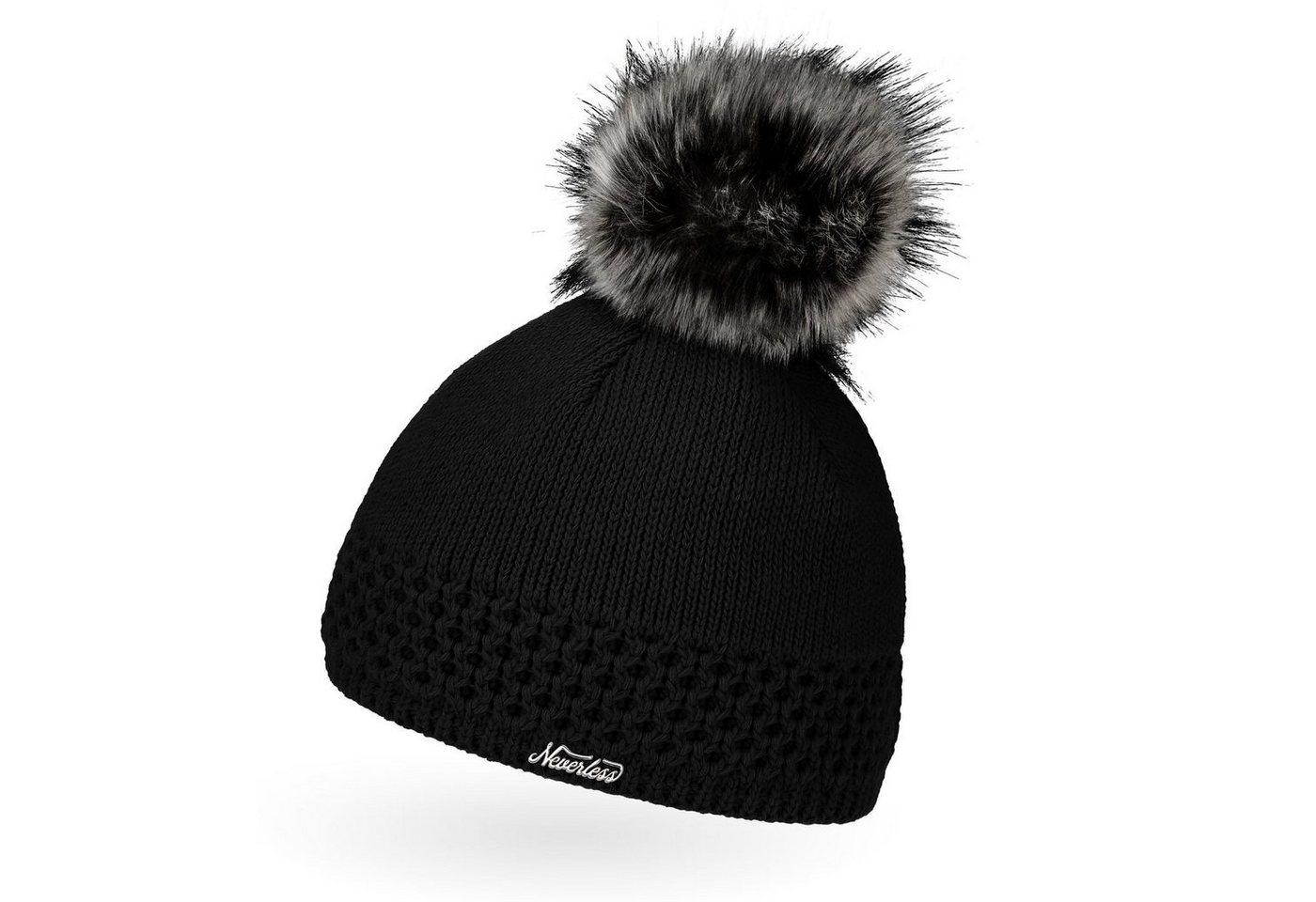 Neverless Bommelmütze Damen Strickmütze gefüttertert Fell-Bommel Kunstfell Winter-Mütze von Neverless