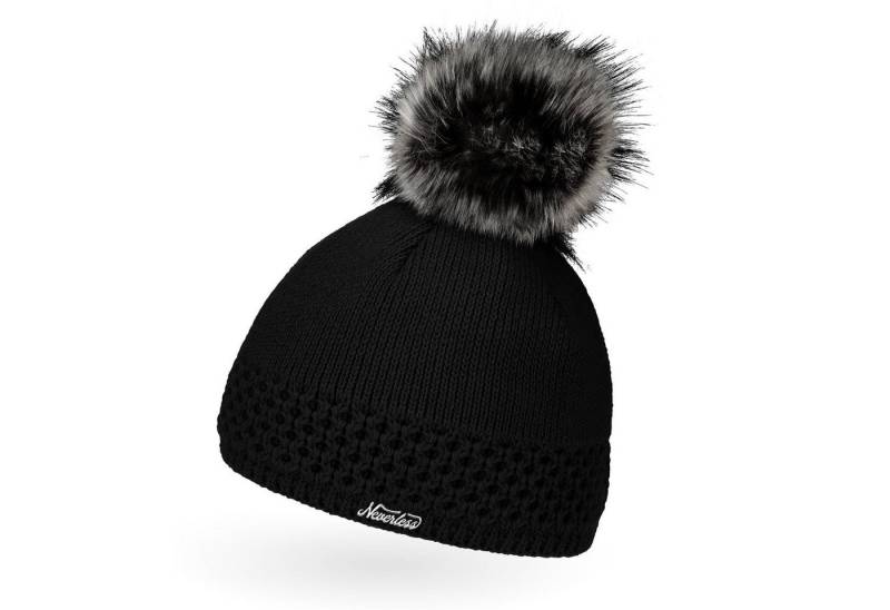 Neverless Bommelmütze Damen Strickmütze gefüttertert Fell-Bommel Kunstfell Winter-Mütze von Neverless