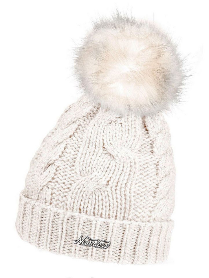 Neverless Strickmütze Damen Strickmütze mit Bommel Grobstrick Pudelmütze mit Fellbommel von Neverless