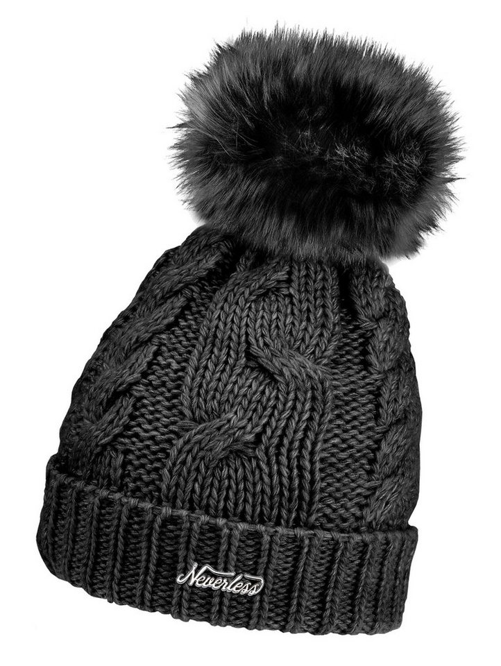 Neverless Strickmütze Damen Strickmütze mit Bommel Grobstrick Pudelmütze mit Fellbommel von Neverless