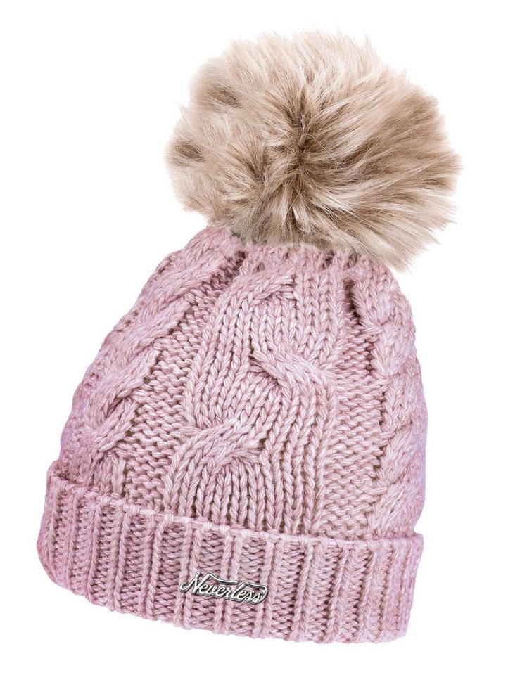 Neverless Strickmütze Damen Strickmütze mit Bommel Grobstrick Pudelmütze mit Fellbommel von Neverless