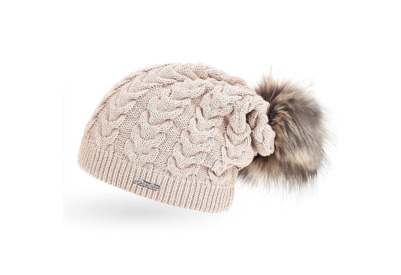 Neverless Bommelmütze coole Damen Strickmütze Strick-Beanie gefüttert Fell-Bommel Winter-Mütze Bommelmütze Neverless® von Neverless