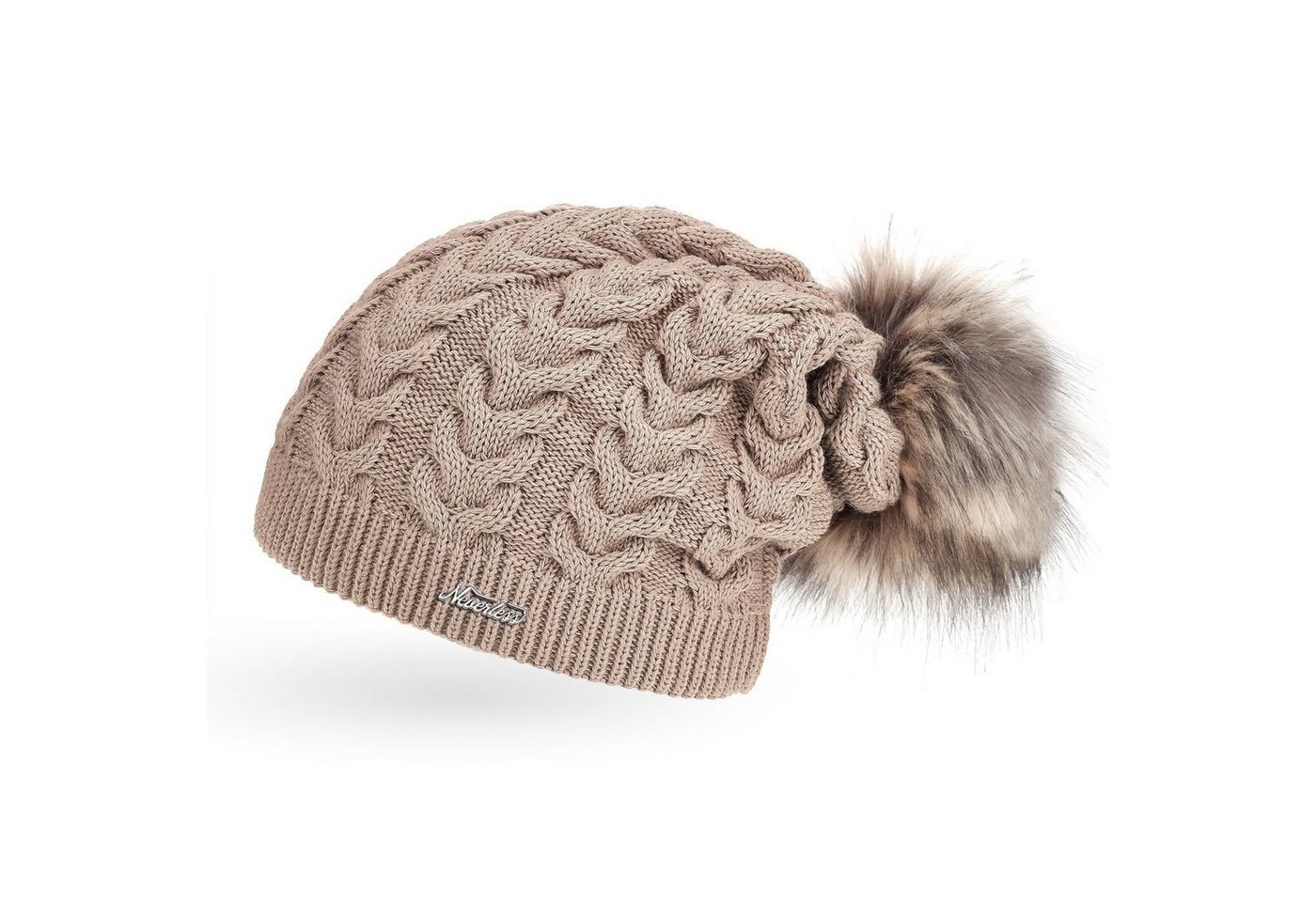 Neverless Bommelmütze coole Damen Strickmütze Strick-Beanie gefüttert Fell-Bommel Neverless Bommelmütze coole Damen Strickmütze Strick-Beanie gefüttert Fell-Bommel von Neverless