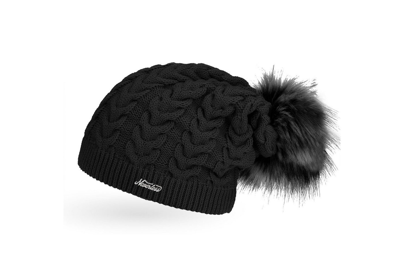 Neverless Bommelmütze coole Damen Strickmütze Strick-Beanie gefüttert Fell-Bommel Neverless Bommelmütze coole Damen Strickmütze Strick-Beanie gefüttert Fell-Bommel von Neverless